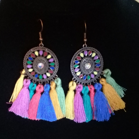 Multi color tassel earrings - Picture 1 of 3